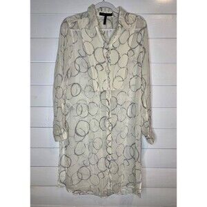BCBG MaxAzria Taylur 100% Silk Semi-Sheer A-line Button Down Top Small Coastal